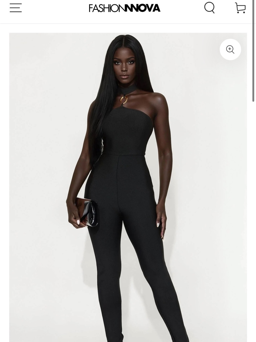 Fashion Nova Black One-Shoulder Ring-Detail Jumpsuit